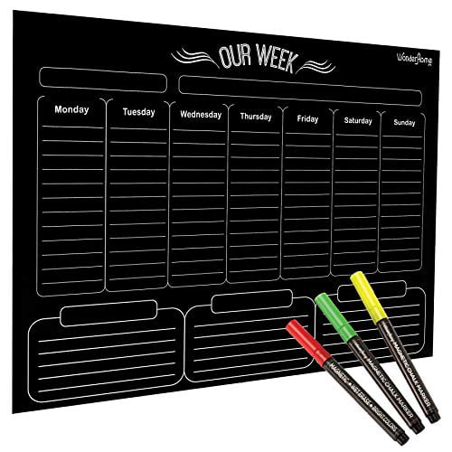Daily Dry Erase Calendar Weekly Magnetic Calendar for Refrigerator Family Magnetic Weekly Planner 17 x 12-inch Dry Erase Board for The Fridge with Bonus 3 Bright Neon Chalk Markers